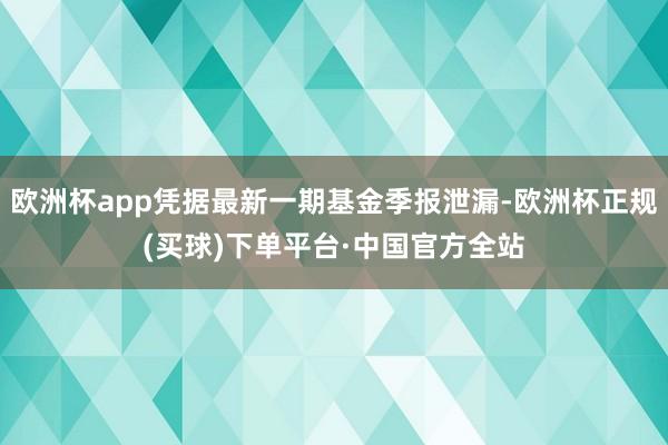 欧洲杯app凭据最新一期基金季报泄漏-欧洲杯正规(买球)下单平台·中国官方全站